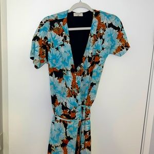Babaton Wallace Wrap Dress - Blue and Rust Floral - Size Extra Small